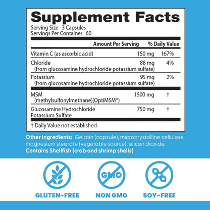 Doctor's Best joint supplement capsules side label detailing non-GMO and gluten-free claims