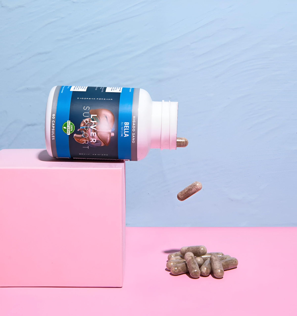 Bella All Natural Liver Support capsules close up shot