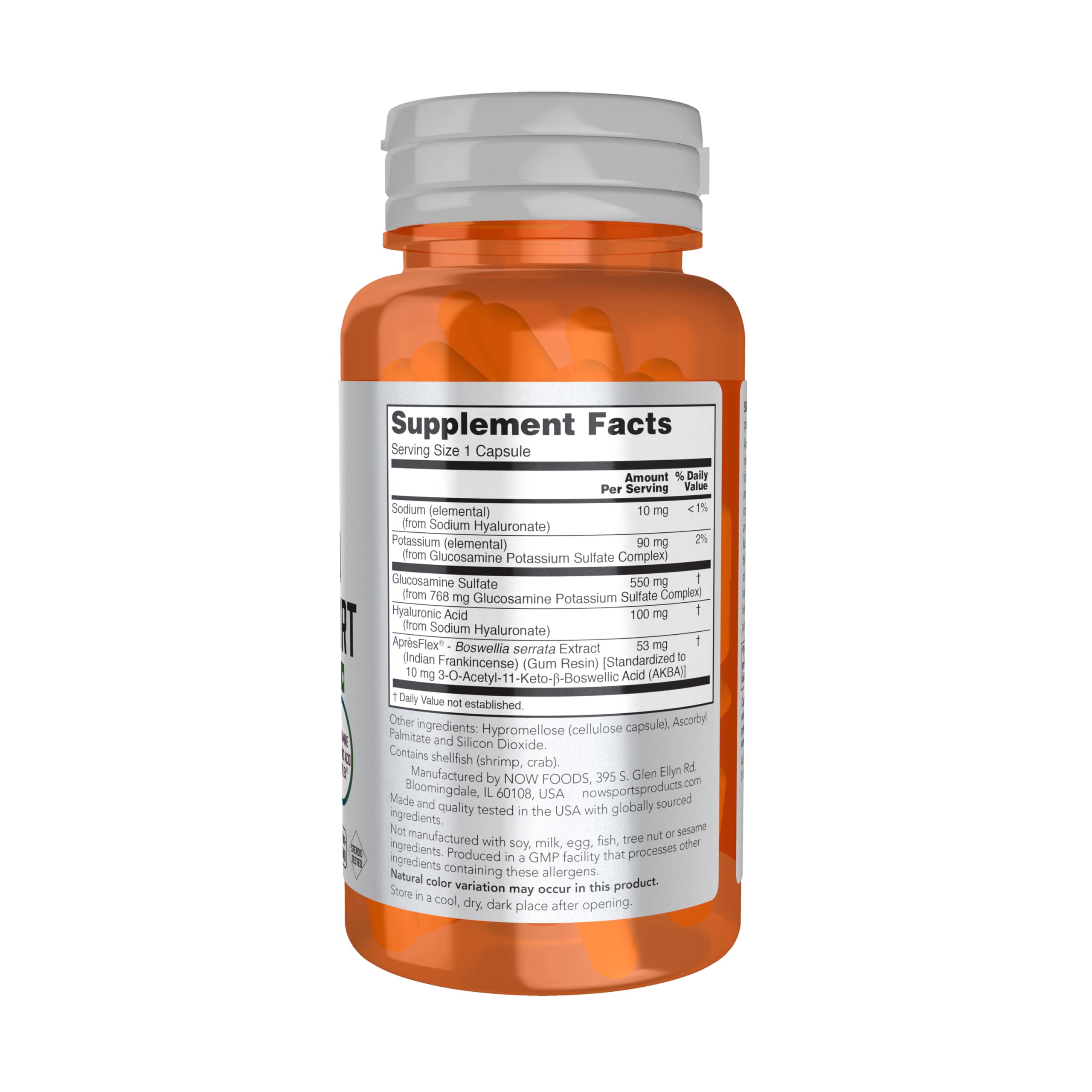 Now Sports Advanced Joint Support supplement facts and ingredient label