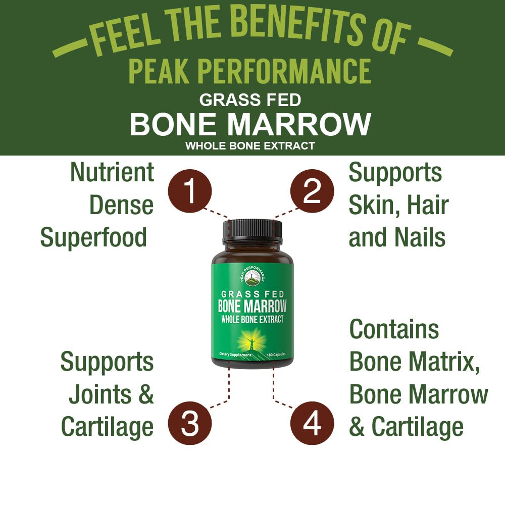 Peak Performance bone marrow 180 capsules showing supplement facts and ingredient profile
