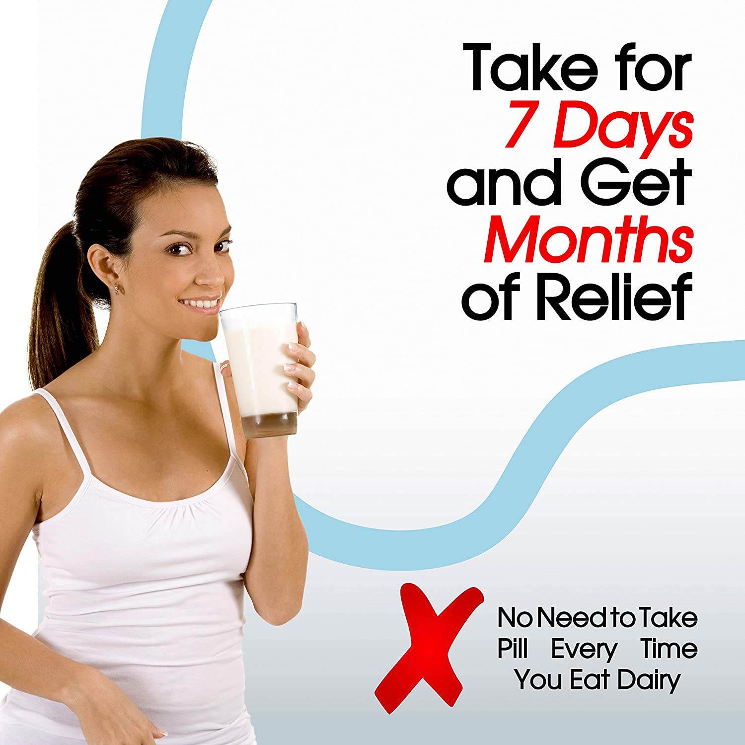Lacto-Freedom lactase producing probiotic supplement packaging showing 7 day supply details.