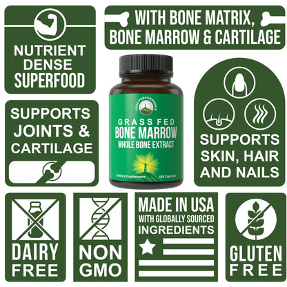 Side view of ancestral whole bone extract bottle outlining quality manufacturing certifications