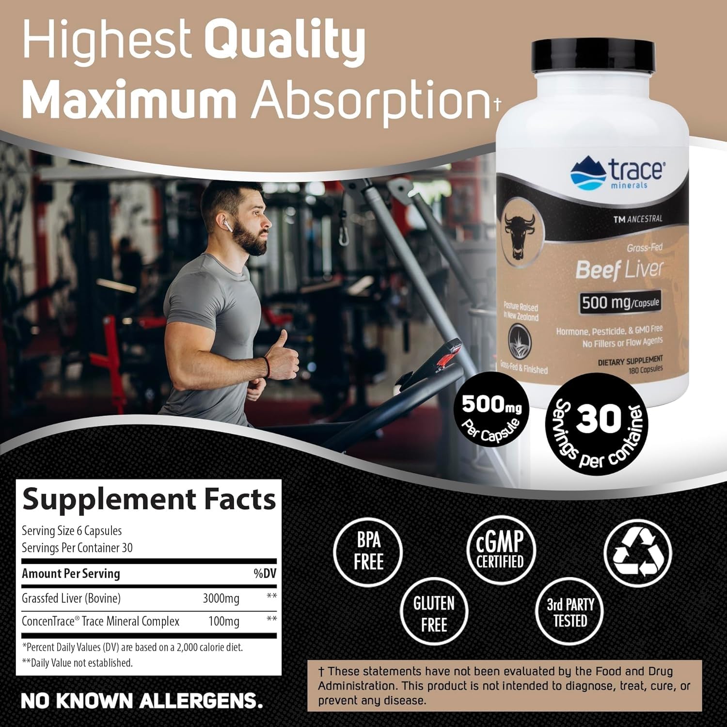 Trace Minerals ancestral beef liver organ support supplement nutrition label