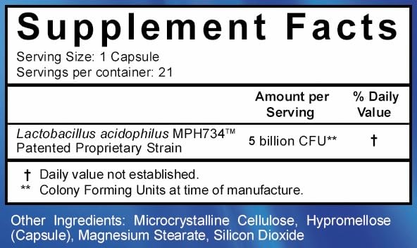 Close up of Lacto-Freedom 21 capsules bottle highlighting gluten free certification.