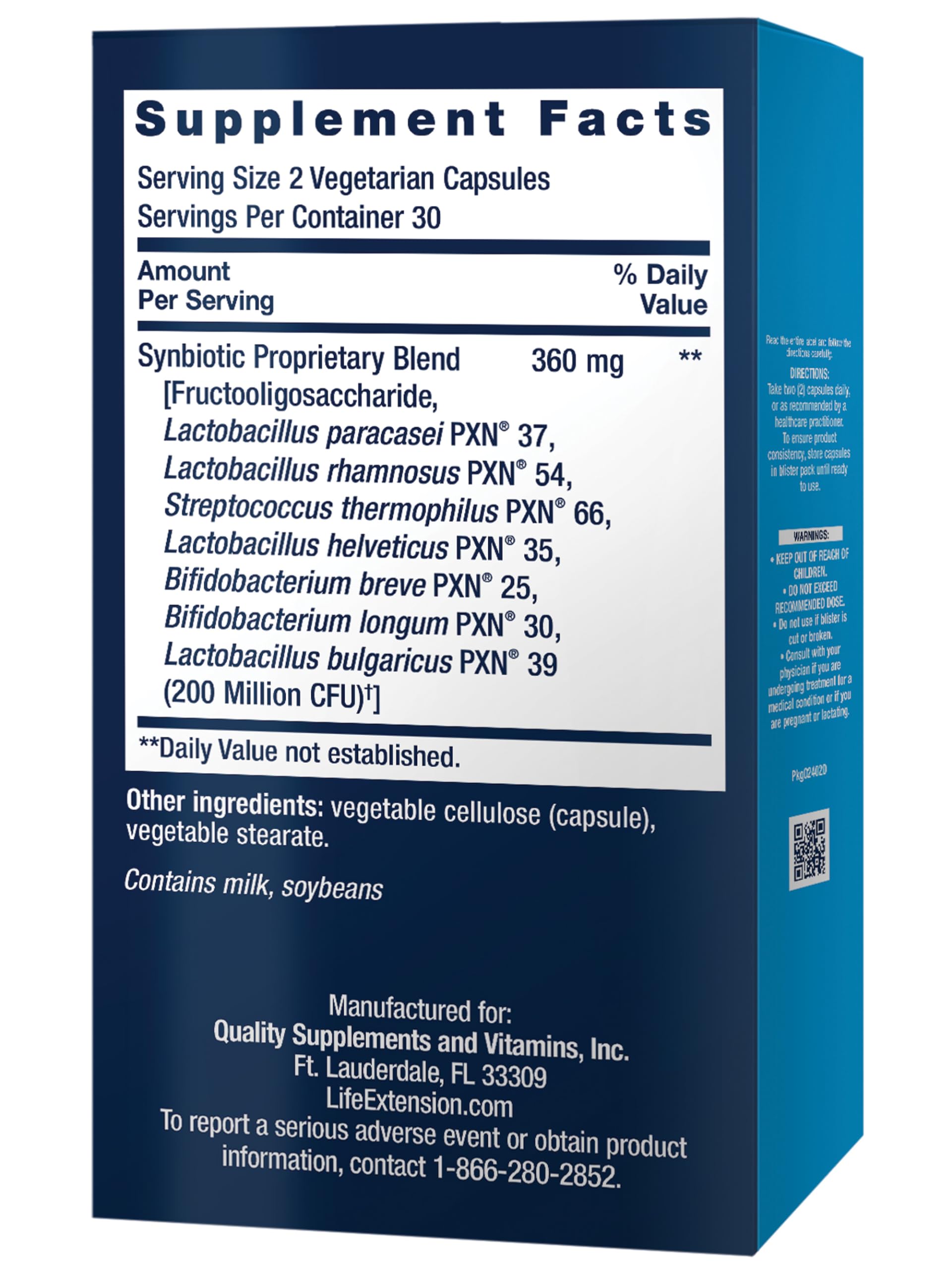 Life Extension prebiotic and probiotic daily supplement bottle label details