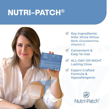 Nutri-Patch turmeric infused skin patch application on a clean inner wrist showing time release design.