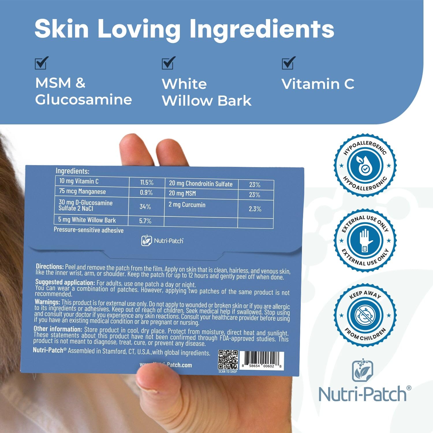 Nutri-Patch Joint and Inflammation wellness patch close up of the hypoallergenic latex free white non woven fabric.
