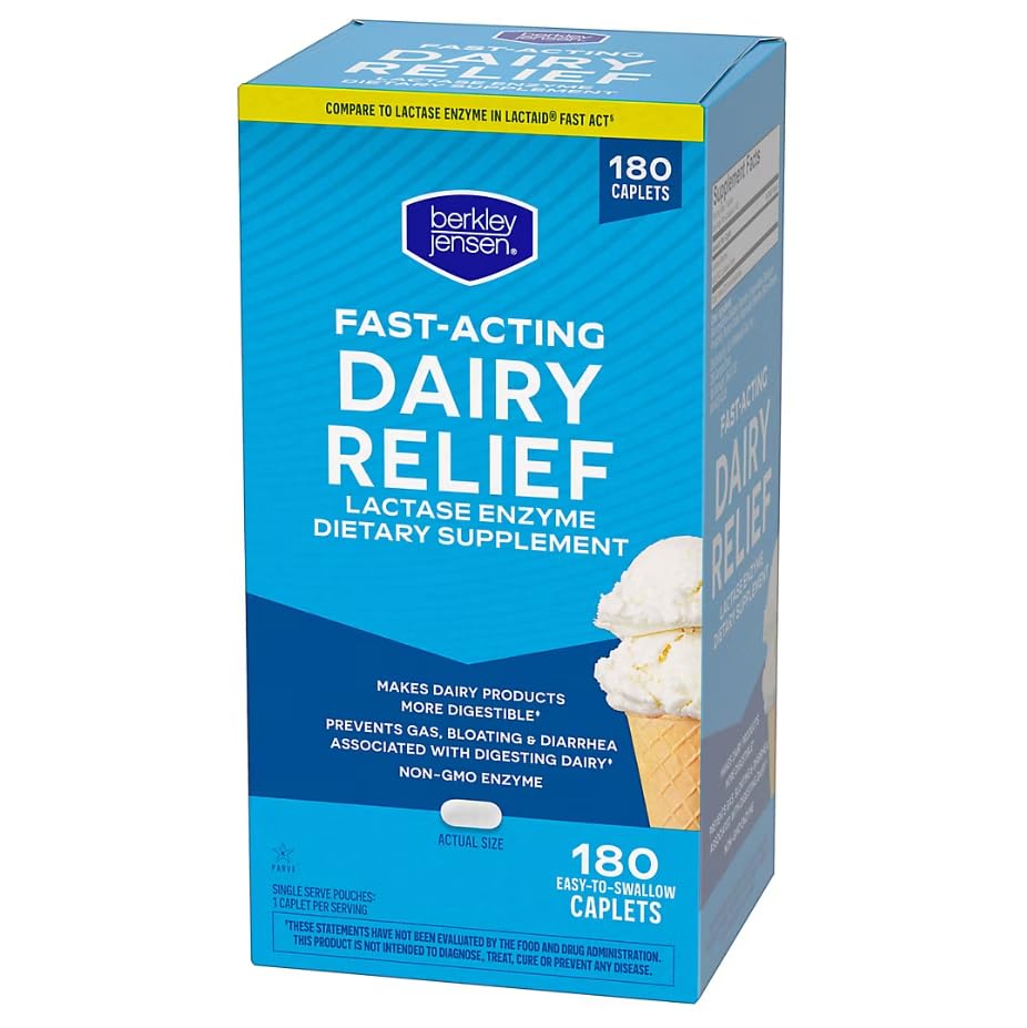 Berkley Jensen 180 tablets fast acting dairy digestive enzyme supplement for preventing gas and bloating
