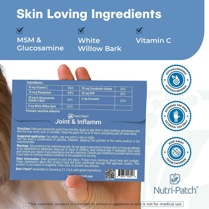 Nutri-Patch natural white willow bark and curcumin skin patch product layout displaying thirty individual patches.