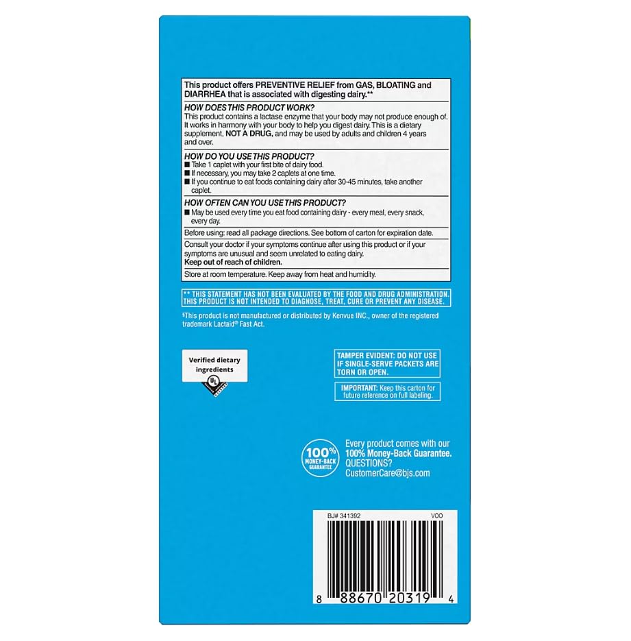 Authentic USA imported Berkley Jensen maximum strength lactose intolerance pills with close up on packaging details