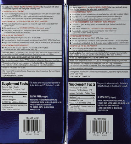 Kirkland Signature dairy digestion 360 caplets bottle label showing directions and ingredients