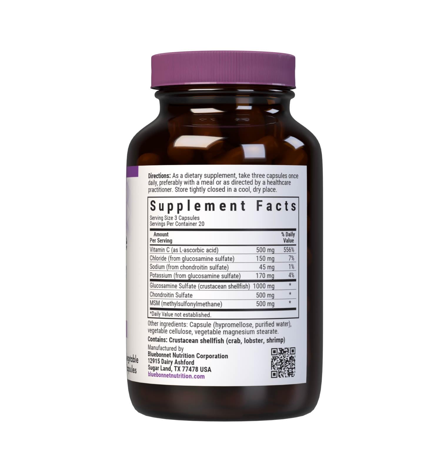 Bluebonnet Nutrition joint mobility supplement bottle side view showing supplement facts panel