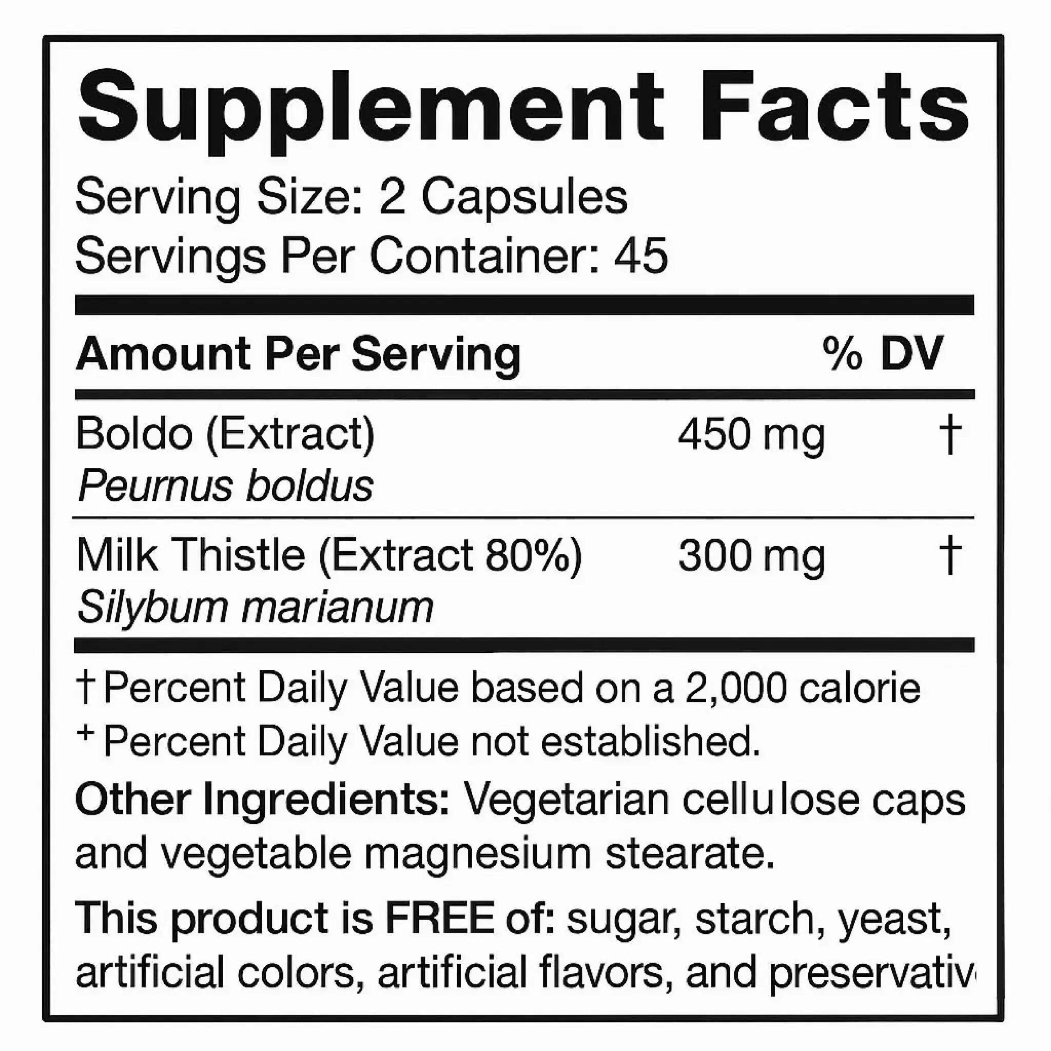 Limpiador Higado y Vesicula 90 vegetarian capsules supplement facts label