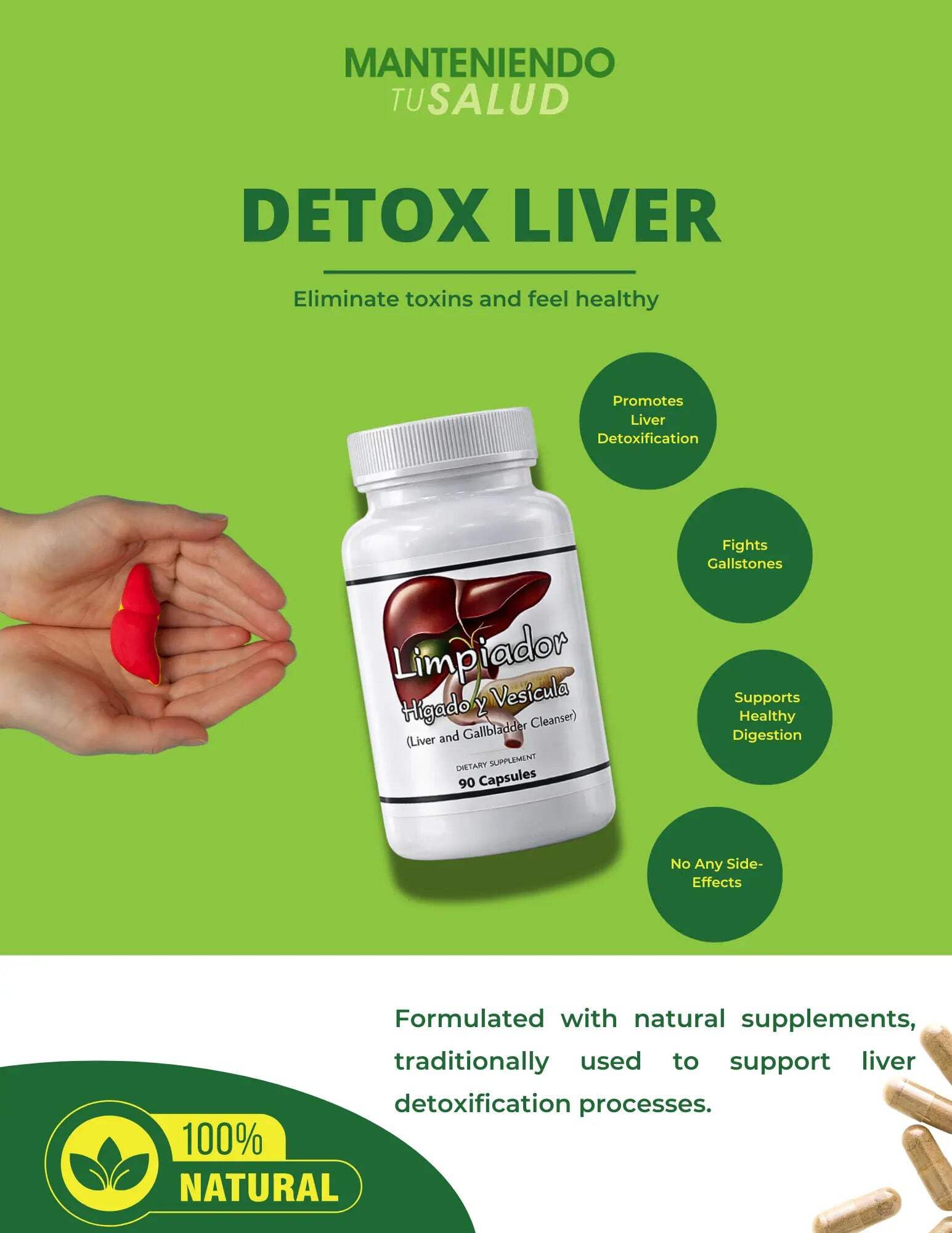 Manteniendo Tu Salud liver detox capsules container back view with ingredients