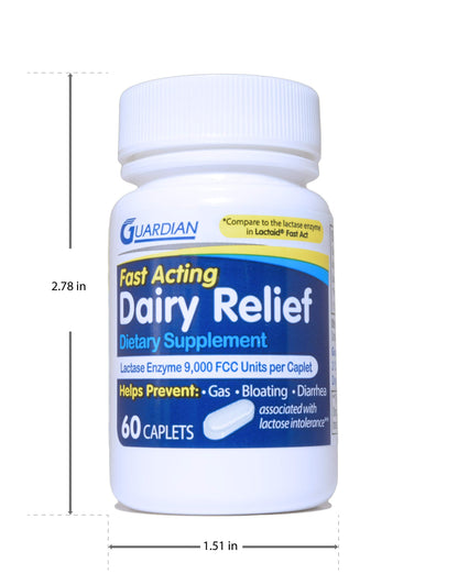 Guardian lactose intolerance pills back label showing supplement facts and directions