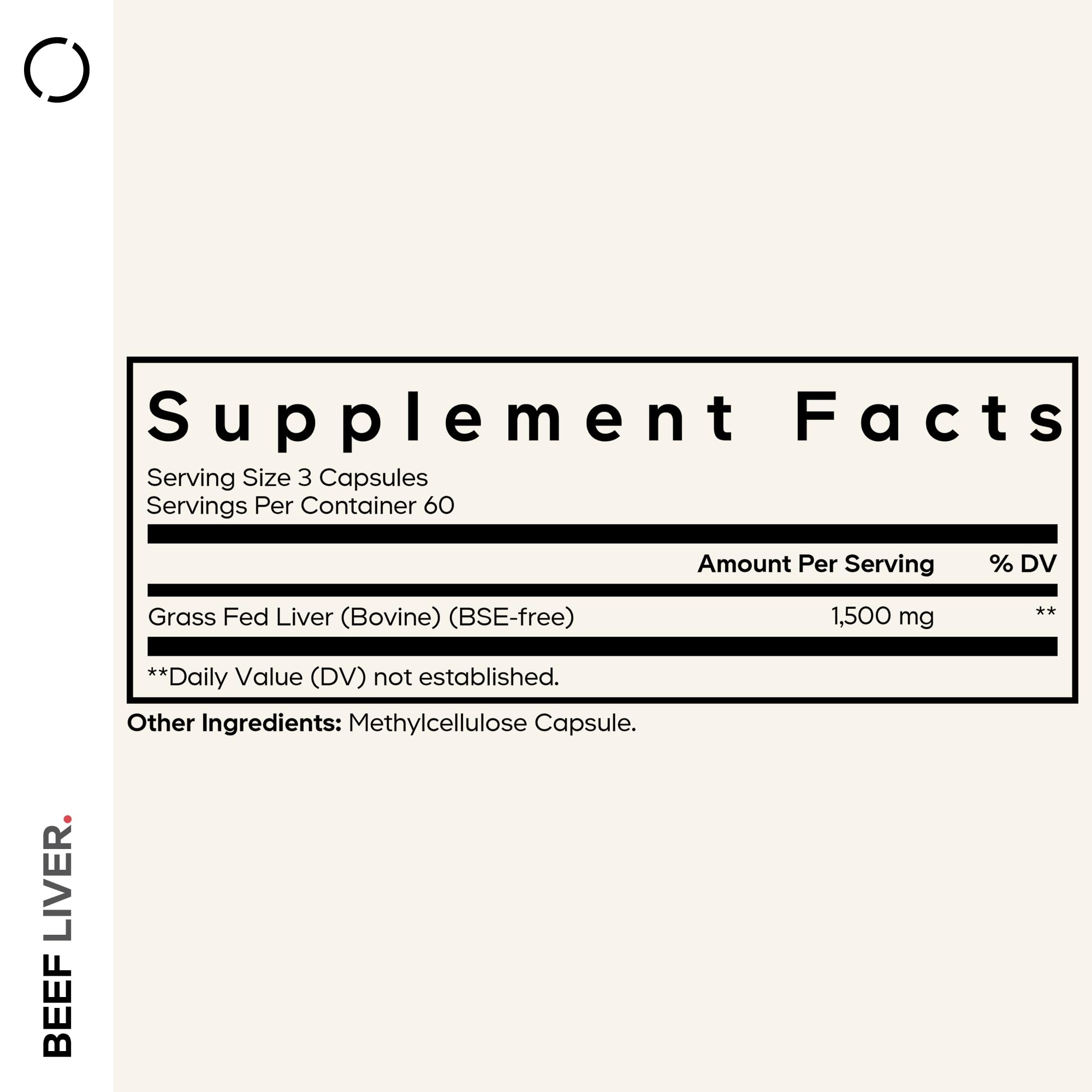 Codeage Grass Fed Beef Liver supplement nutritional profile showing freeze-dried pasture-raised ingredients