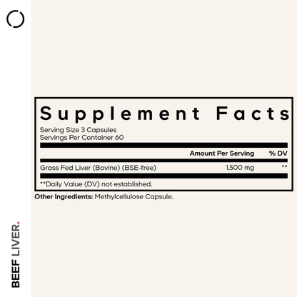 Codeage Grass Fed Beef Liver supplement nutritional profile showing freeze-dried pasture-raised ingredients