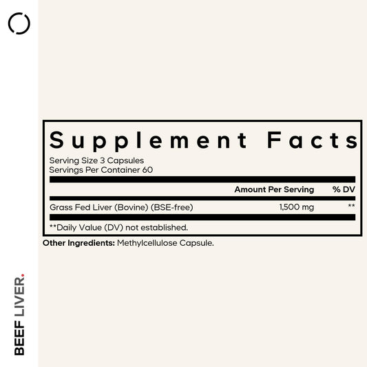 Codeage Grass Fed Beef Liver supplement nutritional profile showing freeze-dried pasture-raised ingredients