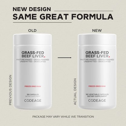Codeage non-defatted desiccated beef liver capsules showing authentic USA imported packaging details