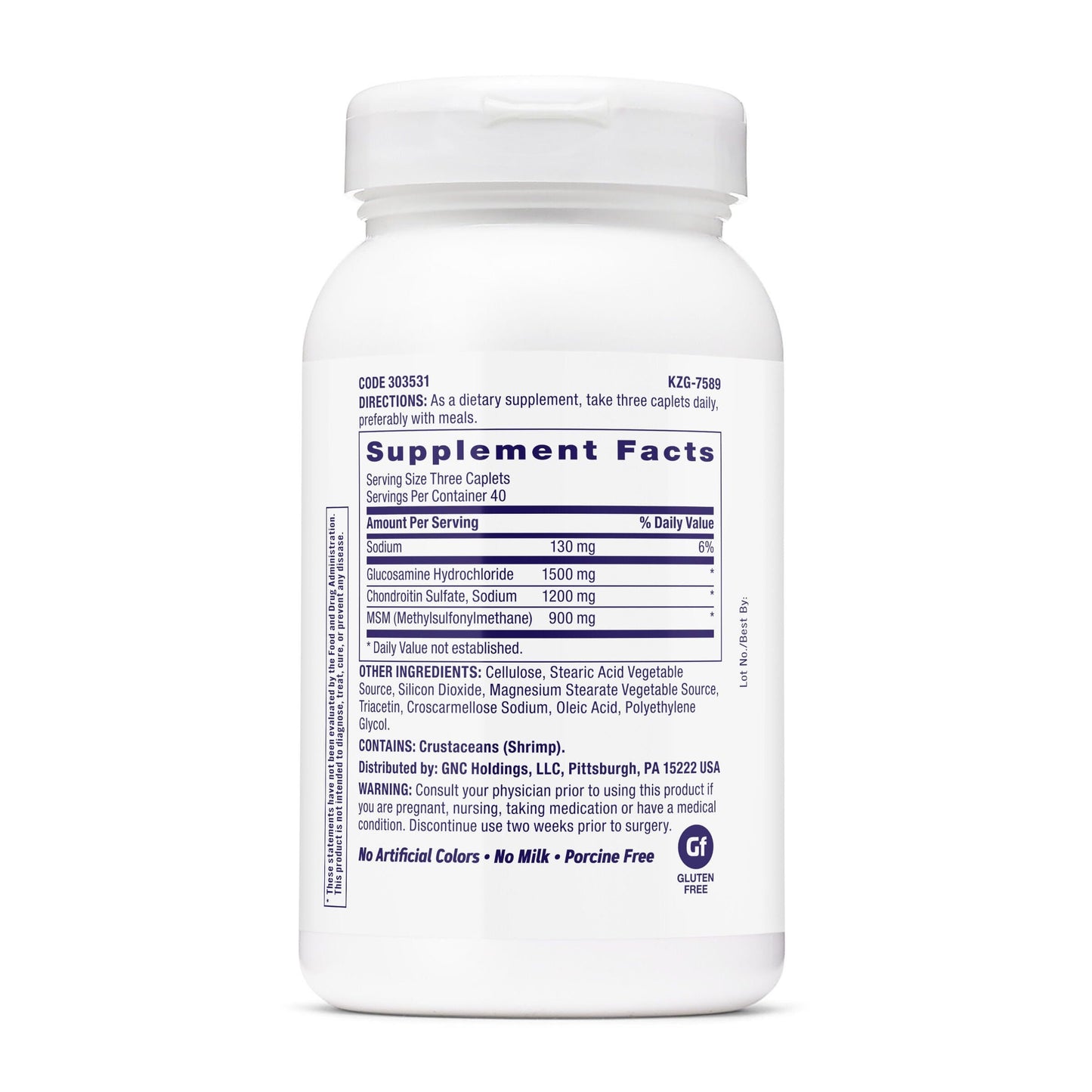 GNC TriFlex glucosamine chondroitin supplement nutrition facts label view