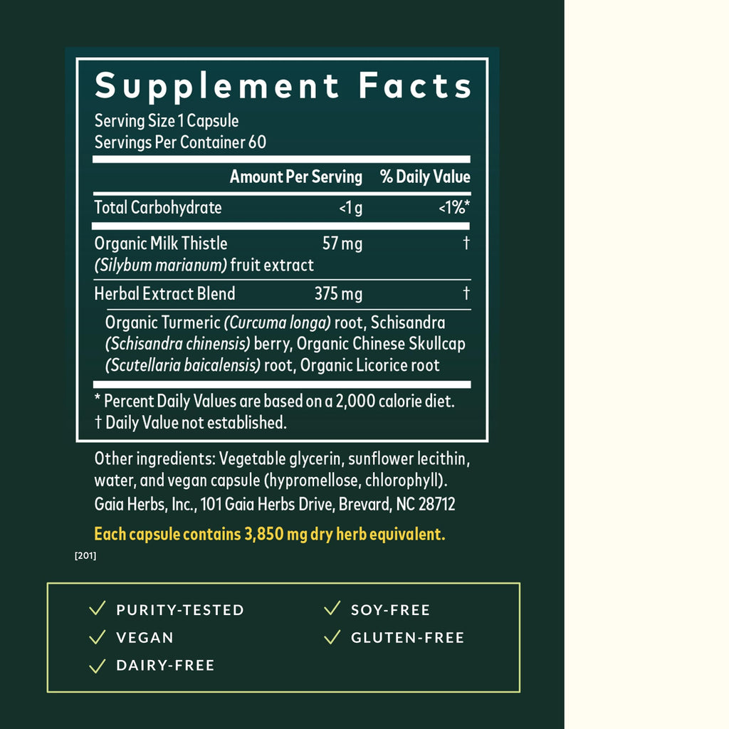 Close-up of Gaia Herbs liquid phyto-capsules showing vegan capsule quality