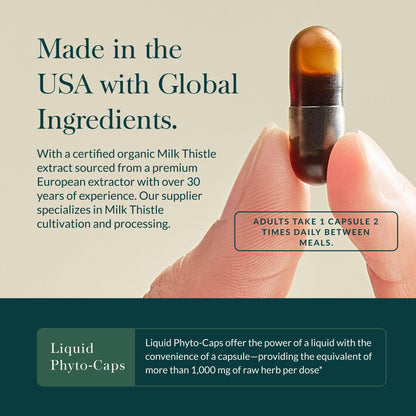 Close up of the vegan liquid phyto caps by Gaia Herbs for rapid liver support absorption.