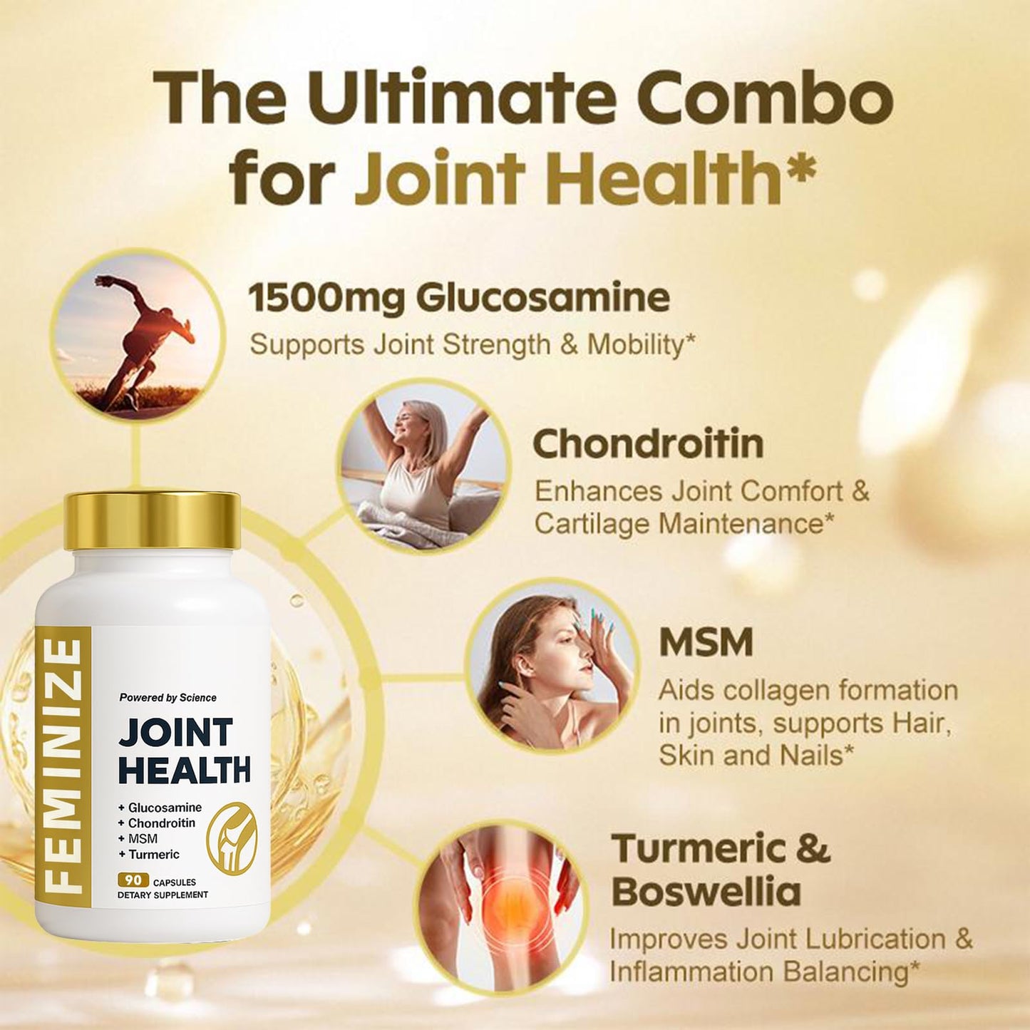 Back label view of Feminize joint mobility formula detailing the main active ingredients