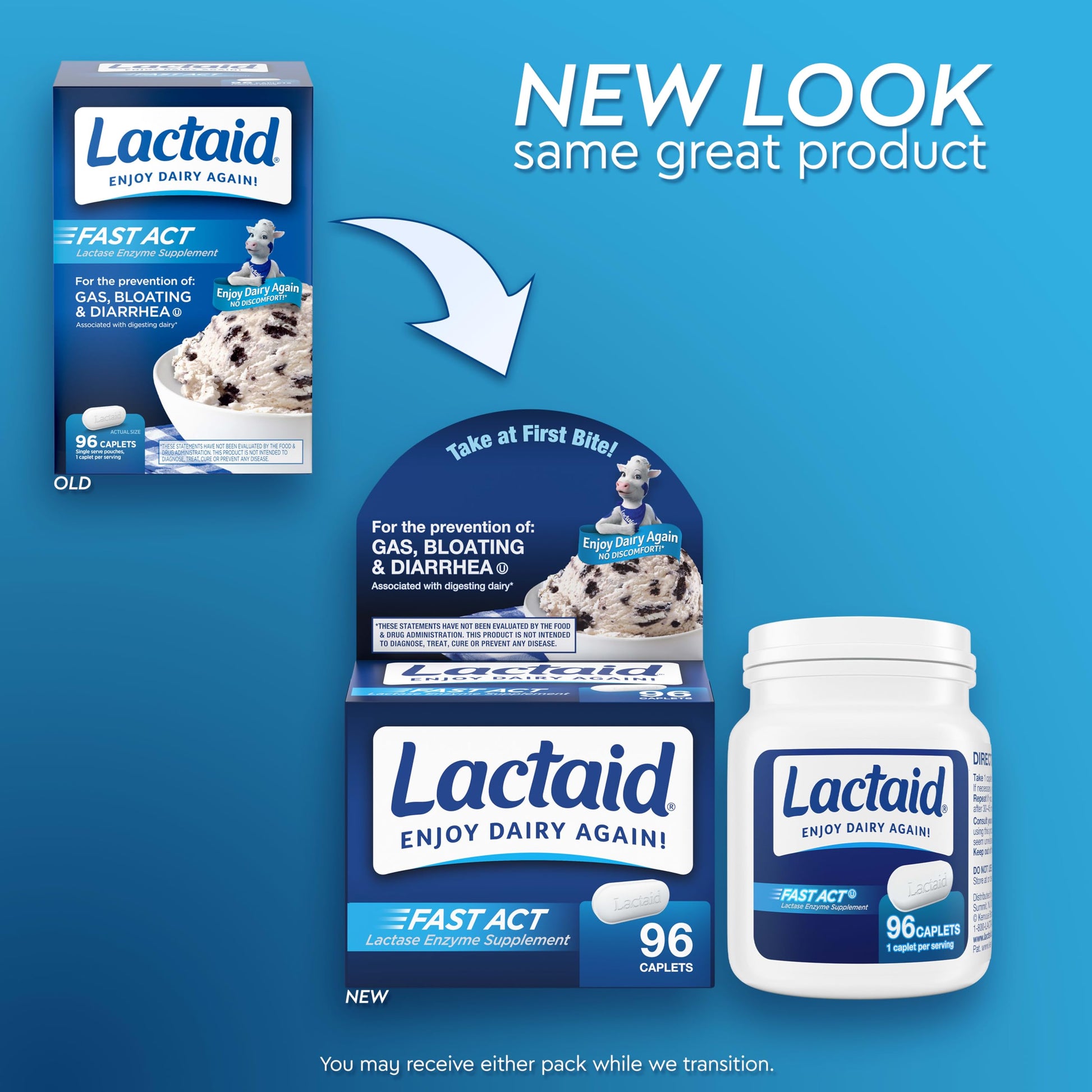 Lactaid lactase enzyme supplement 96 travel packs for portable digestive support