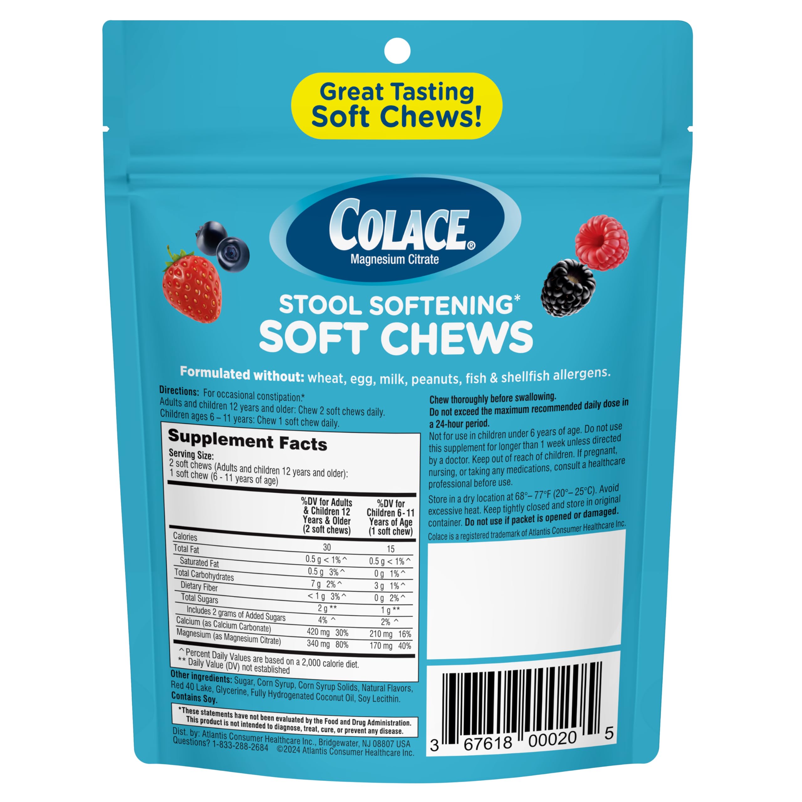 Colace mixed berry soft chews supplement facts