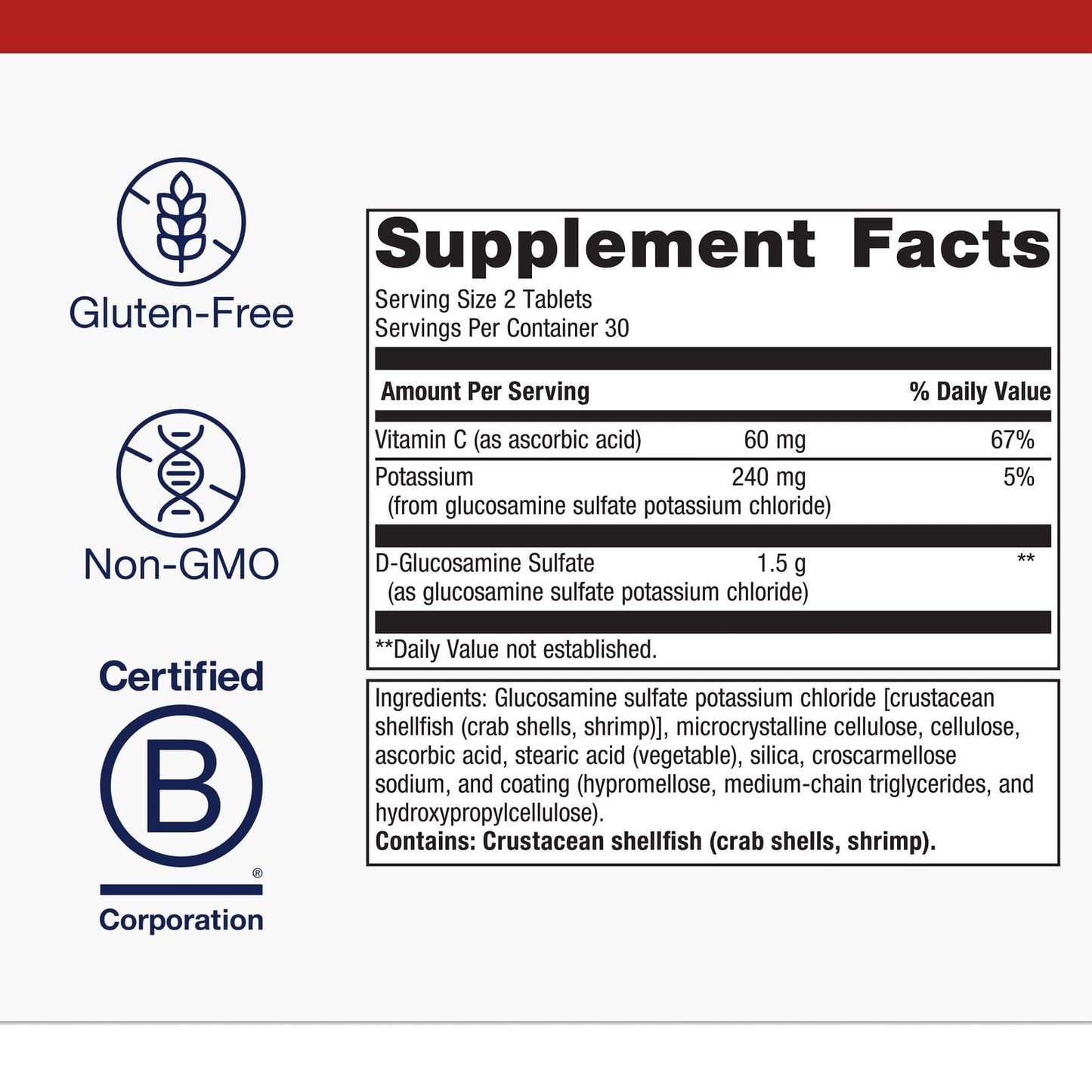 Metagenics joint health supplement bottle with shellfish allergen warning