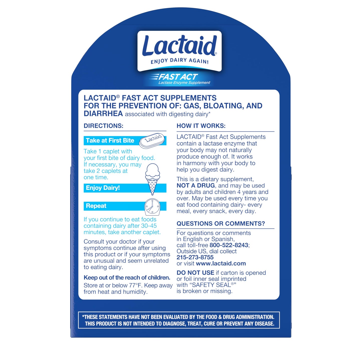 Lactaid fast act digestive aid caplets for authentic lactose breakdown