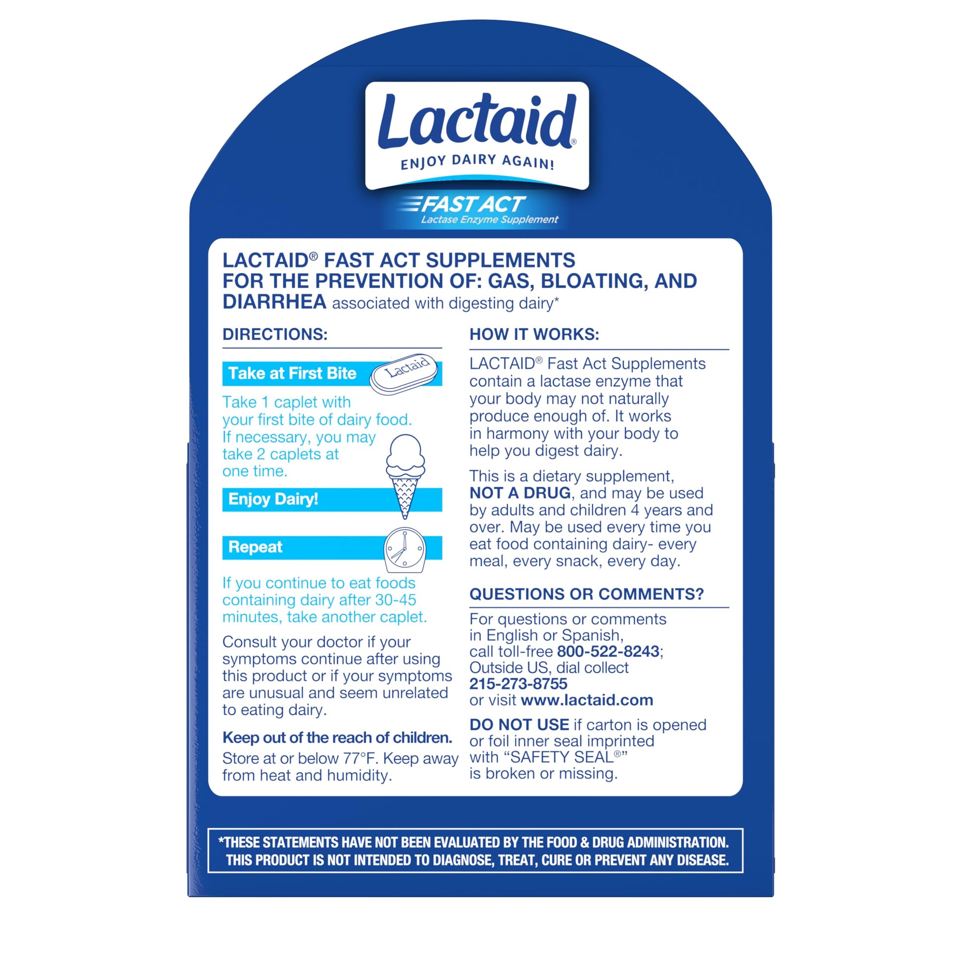 Lactaid fast act digestive aid caplets for authentic lactose breakdown