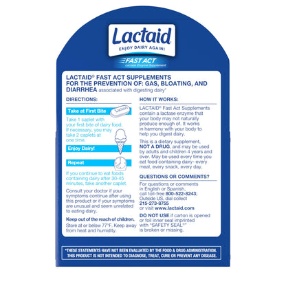 Lactaid fast act digestive aid caplets for authentic lactose breakdown