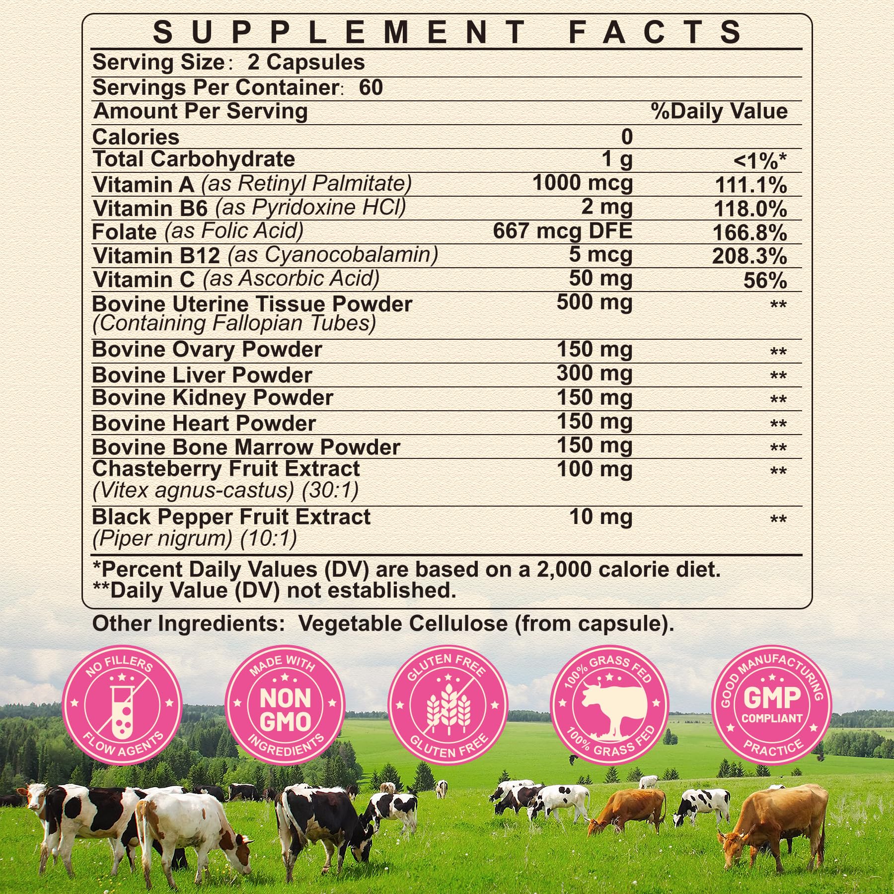 Sklia beef organ supplement 120 capsules label detail