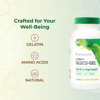 Youngevity Ultimate Gluco-Gel 120 capsules pack size showing usage directions