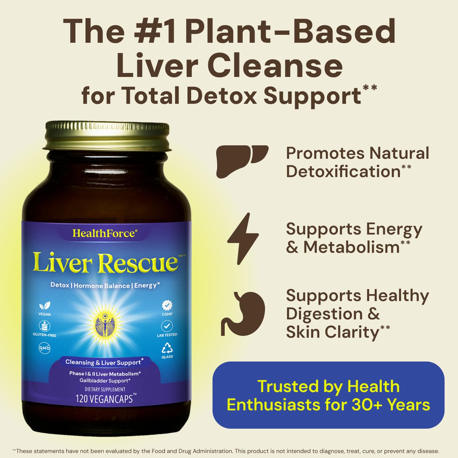 HealthForce Nutritionals Liver Rescue supplement side label showing full herbal ingredients list