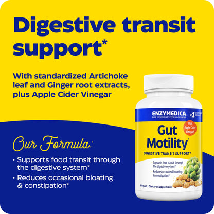 Enzymedica gastrointestinal motility capsules bottle showing recommended usage instructions