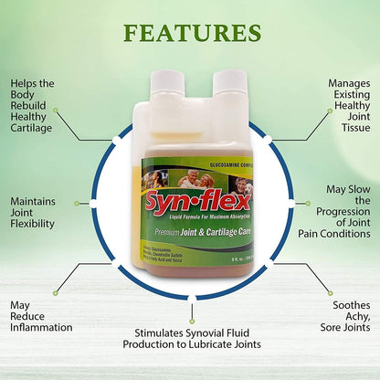 Synflex liquid glucosamine 1250 mg joint health supplement showing secure seal and cap