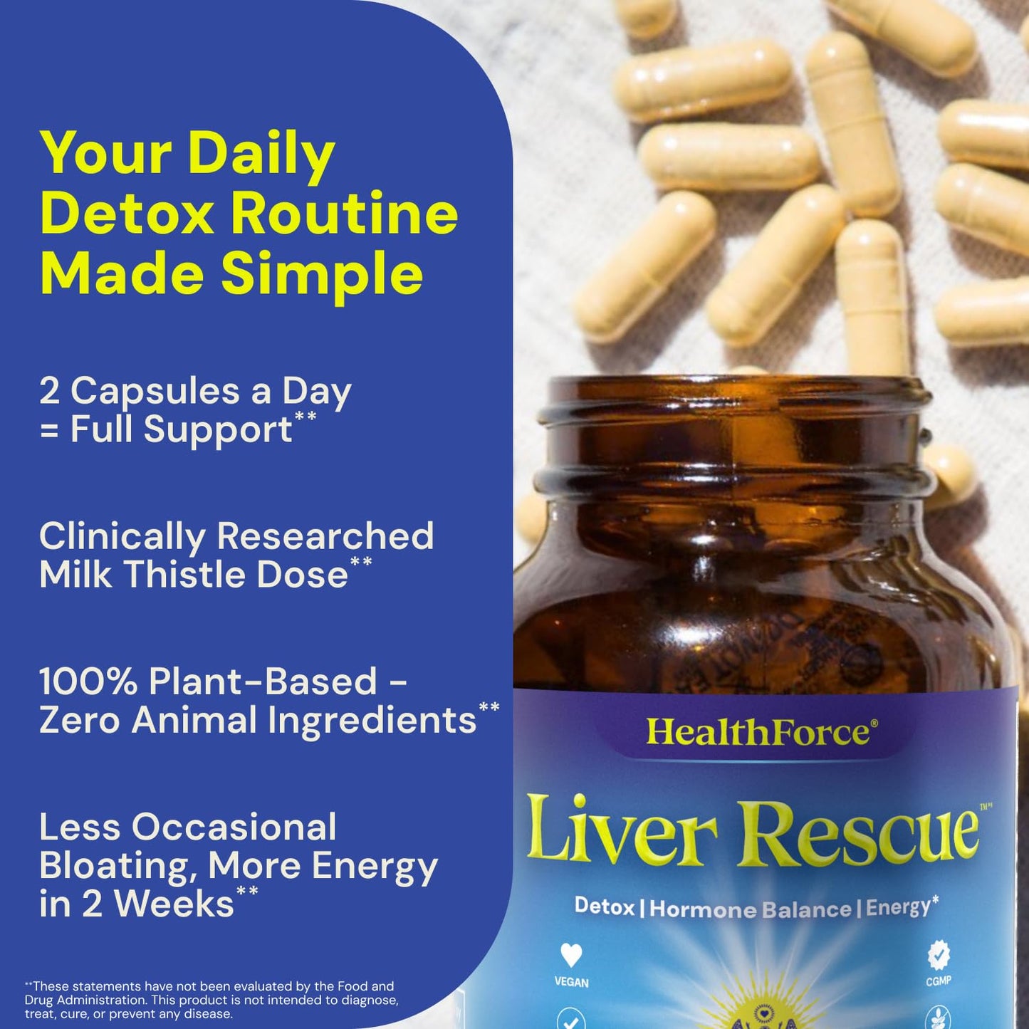Authentic USA imported liver support supplement bottle displaying milk thistle and dandelion root details