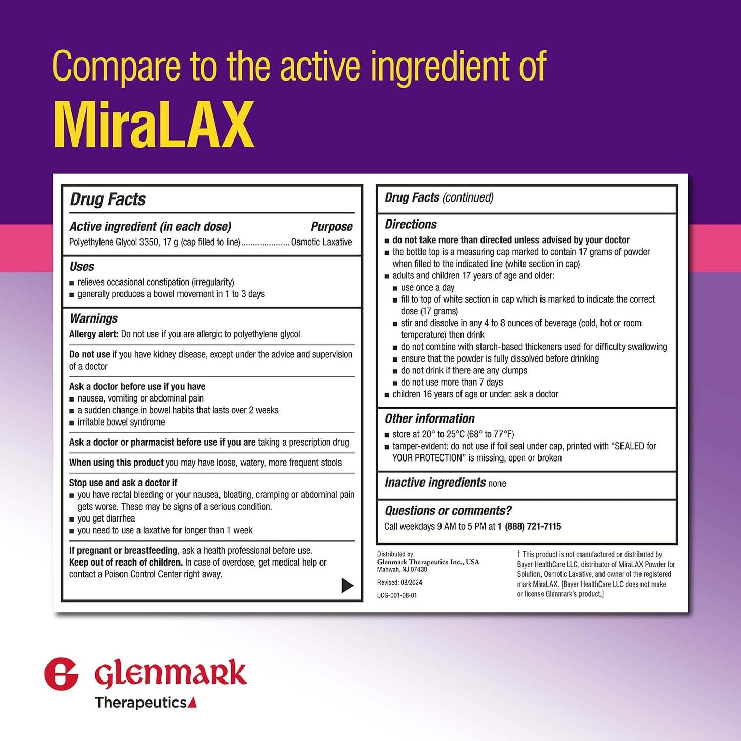 Glenmark Therapeutics osmotic laxative powder packaging details