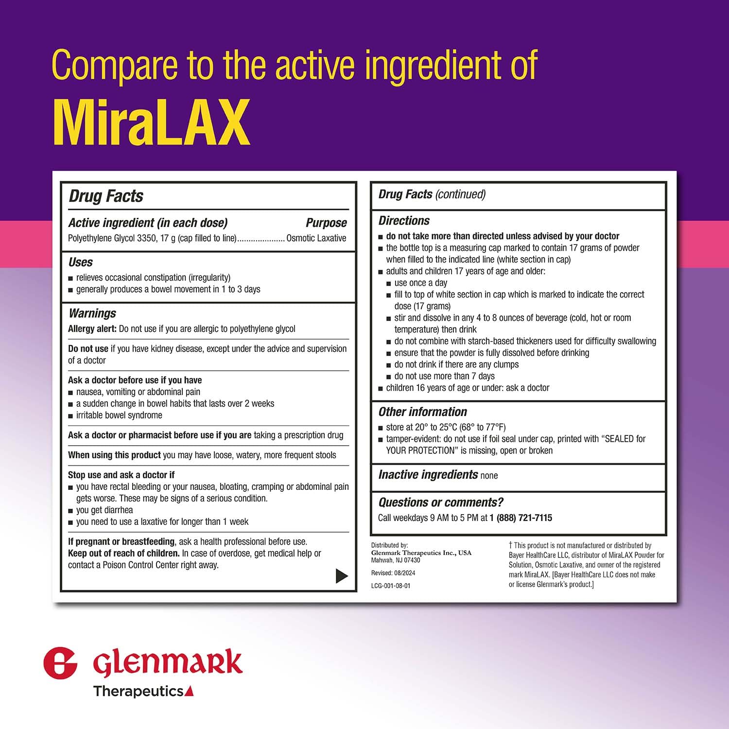 Glenmark Therapeutics osmotic laxative powder packaging details