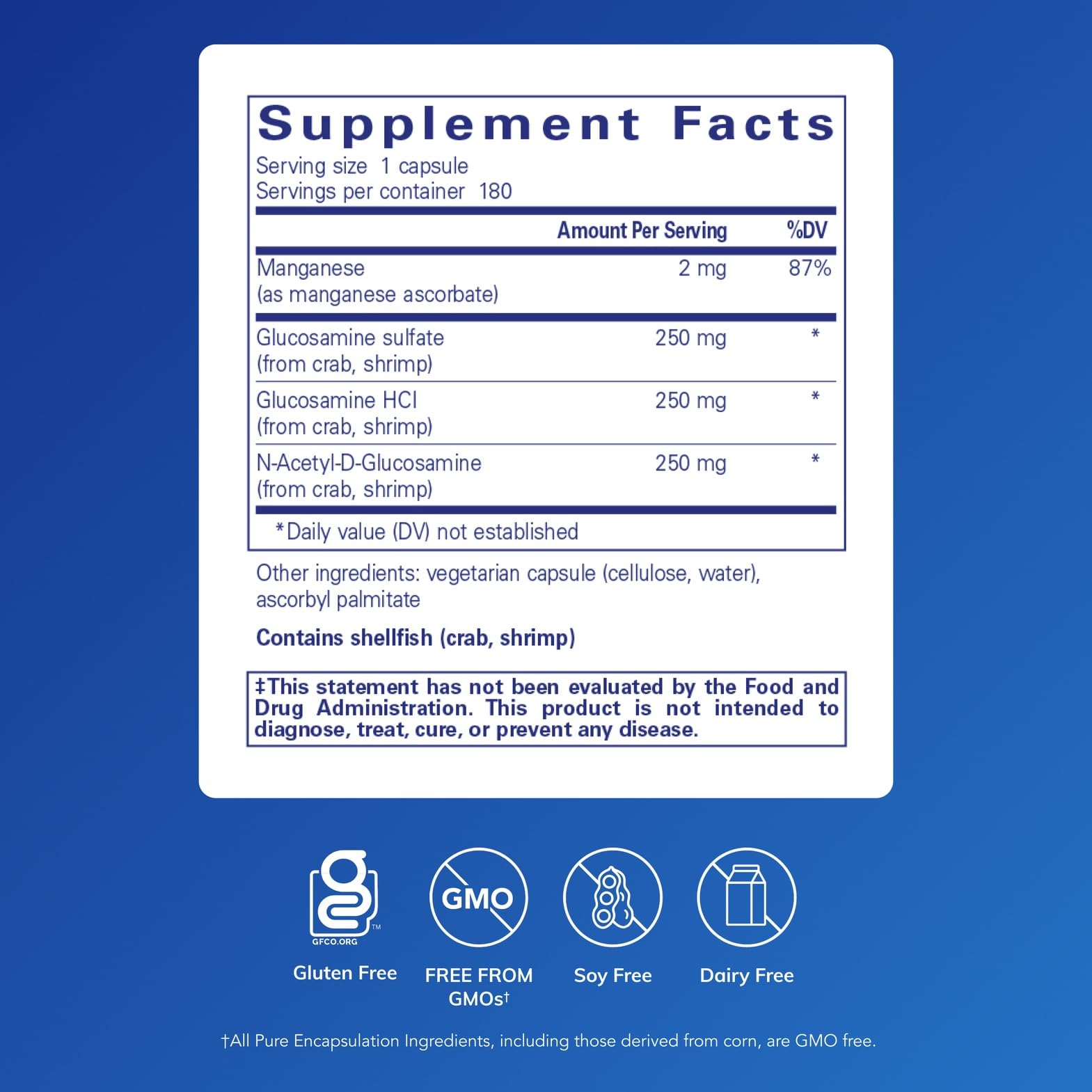 Pure Encapsulations cartilage support supplement bottle showing allergen information and clean ingredients label