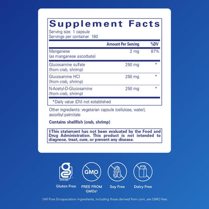 Pure Encapsulations cartilage support supplement bottle showing allergen information and clean ingredients label