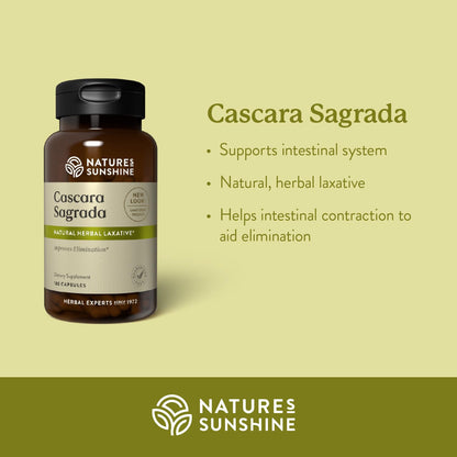 Nature's Sunshine Cascara Sagrada 100 capsules bottle side view