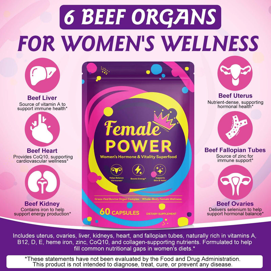 Grass-fed bovine organ supplement nutrition facts label