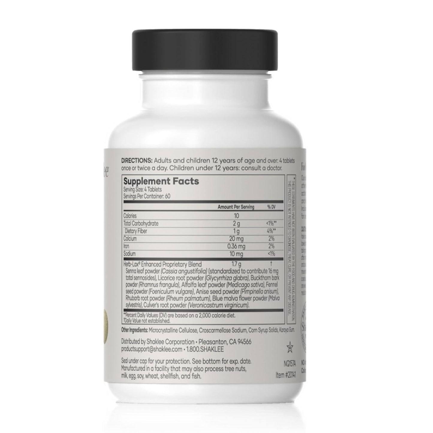 Shaklee Herb-Lax herbal supplement label details