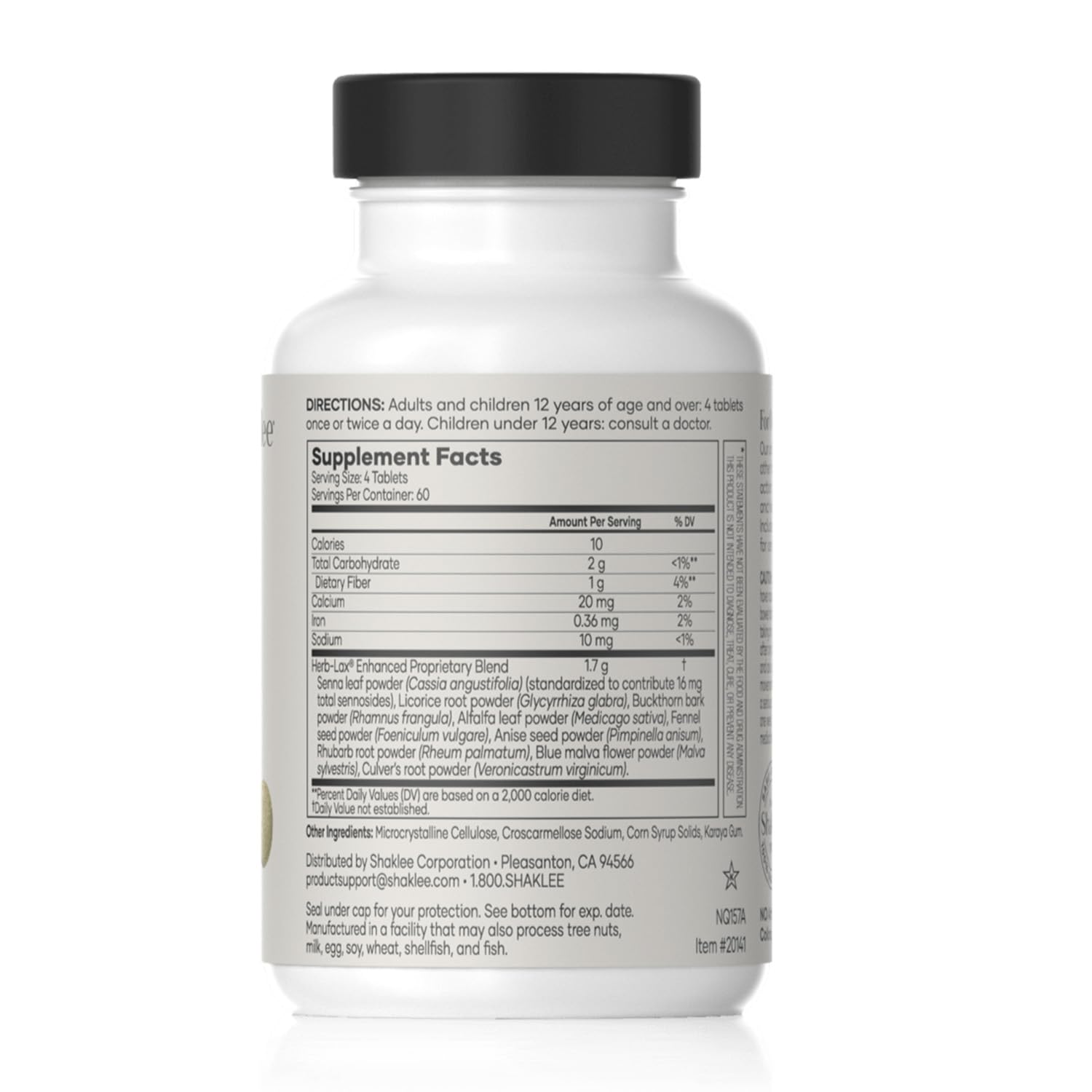Shaklee Herb-Lax herbal supplement label details
