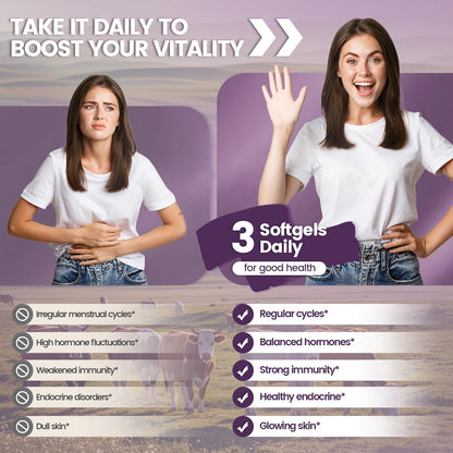 Close up of 300 softgel bottle for women's wellness