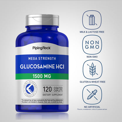Supplement facts and ingredient list panel on the back of Piping Rock Glucosamine bottle.