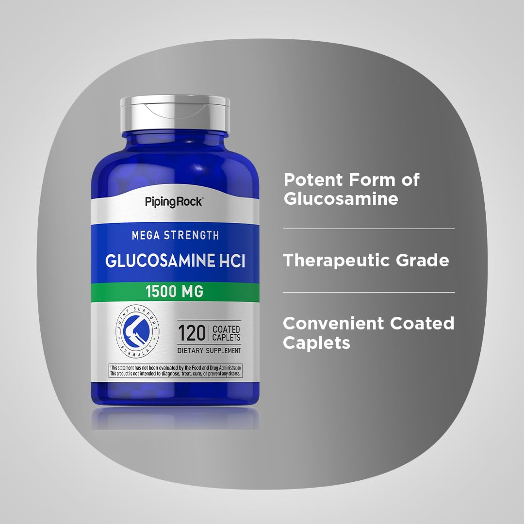 Authentic USA imported Piping Rock Glucosamine 1500mg container showing non GMO logo.